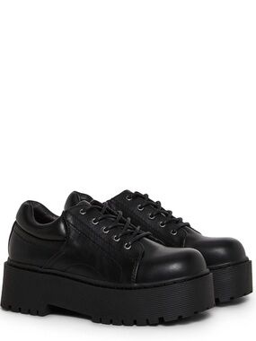 Dolls Kill Black Chunky Platform Lace-Up Shoes-SPICY REMARKS OXFORD